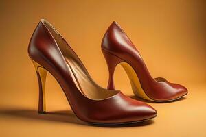 alto tacón mujer Zapatos en un sólido color antecedentes. ai generativo foto