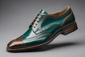 Men's shoes on a solid colour background. Studio shot. ai generative photo