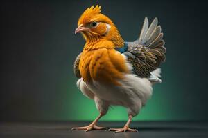 Colorful chicken on a solid color background, studio photo. ai generative photo