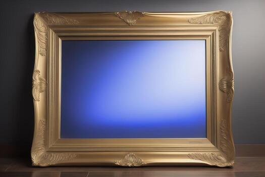 Glass picture frame on a solid color background. ai generative photo