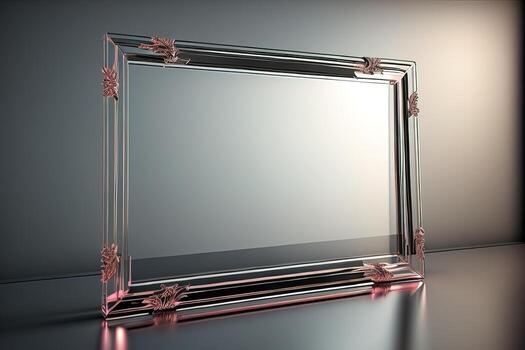 Glass picture frame on a solid color background. ai generative photo