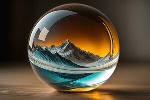 Transparent crystal ball on a wooden table. ai generative photo