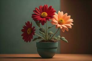 Flowers in a pot on a solid color background. ai generative photo