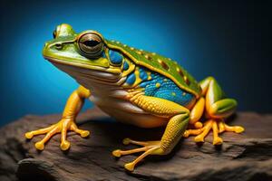 European tree frog, Hyla arborea isolated on solid colour background. ai generative photo