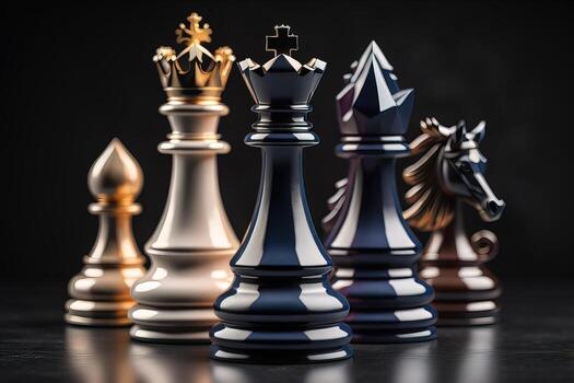 Different chess piece on a solid color background. ai generative photo