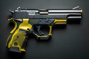 Semi-automatic handgun on a solid color background. Close-up. ai generative photo