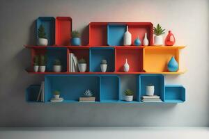 Bookshelf in scandinavian interior. ai generative photo