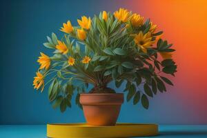 Flowers in a pot on a solid color background. ai generative photo