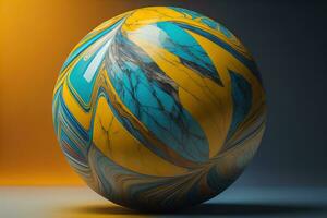 Colorful marble ball on a solid colour background. Close-up. ai generative photo