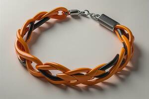 Jewelry Bracelet with precious stones on a gray background. Studio shot. ai generative photo