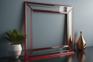 Glass picture frame on a solid color background. ai generative photo
