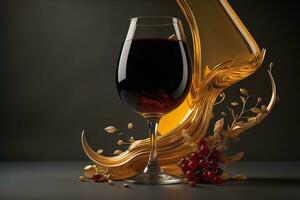 Glass of red wine on black background. ai generative photo