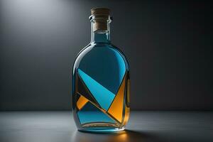 Bottle with a liquid on a solid color background. ai generative photo