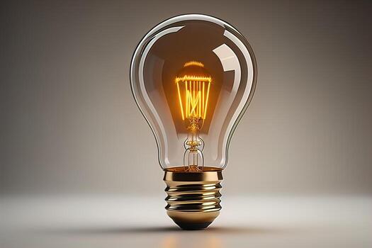 Glowing glass light bulb on dark background. ai generative photo