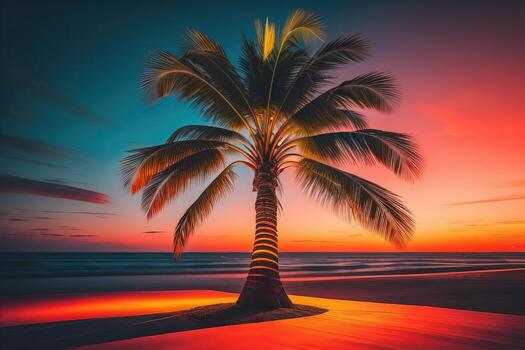 Palm tree on the beach. Summer vacation concept. ai generative photo
