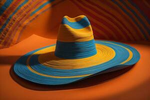 Fashionable hat on a solid color background. ai generative photo