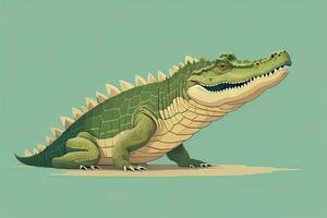 Crocodile on green background. Vector illustration in retro style. ai generative photo