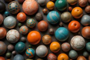 Colorful Variety of marbles as a background, top view, close up. ai generative photo