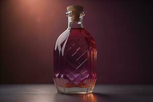 Bottle with a liquid on a solid color background. ai generative photo