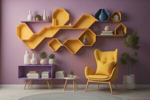 Bookshelf in scandinavian interior. ai generative photo