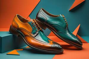 Men's shoes on a solid colour background. Studio shot. ai generative photo