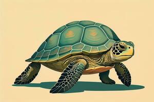 illustration of a turtle on a green background in cartoon style. ai generative photo