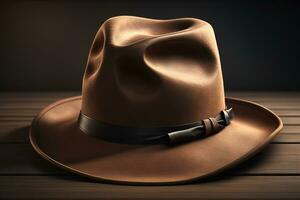 Cowboy hat on a wooden table. ai generative photo