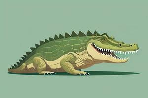 Crocodile on green background. Vector illustration in retro style. ai generative photo