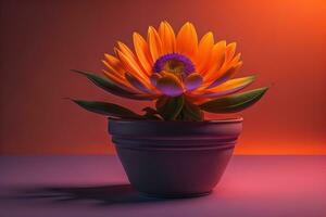 Flowers in a pot on a solid color background. ai generative photo