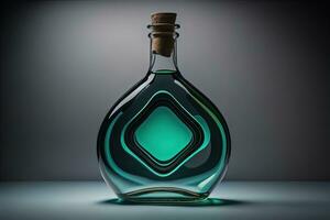 Bottle with a liquid on a solid color background. ai generative photo