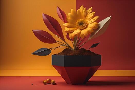 Flowers in a pot on a solid color background. ai generative photo