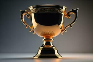 Golden trophy cup on wooden table. Award concept. ai generative photo