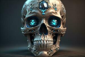 Skull with blue gemstones. ai generative photo