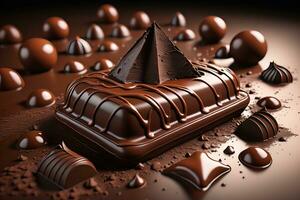Chocolate truffles on a dark background. ai generative photo