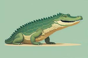 Crocodile on green background. Vector illustration in retro style. ai generative photo