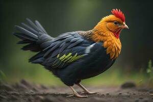 vistoso pollo en un sólido color fondo, estudio foto. ai generativo foto