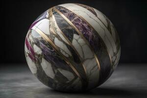 Colorful marble ball on a solid colour background. Close-up. ai generative photo