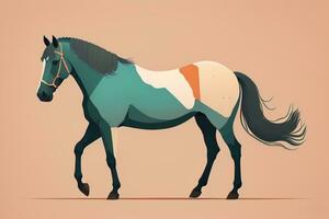 Brown and white horse standing. Vector illustration. ai generative photo