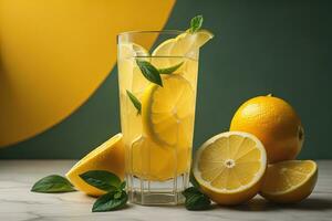 Glass of lemonade with fresh lemons. ai generative photo