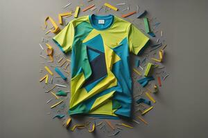 Colorful t-shirts in front of dark background. ai generative photo