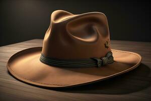 Cowboy hat on a wooden table. ai generative photo