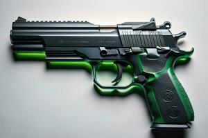 Semi-automatic handgun on a solid color background. Close-up. ai generative photo