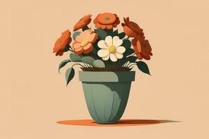 Flowerpot with daisies. Vector illustration in retro style. ai generative photo