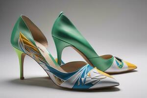 Men's shoes on a solid colour background. Studio shot. ai generative photo