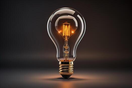 Glowing glass light bulb on dark background. ai generative photo