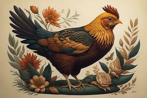 Colorful chicken on a solid color background, studio photo. ai generative photo