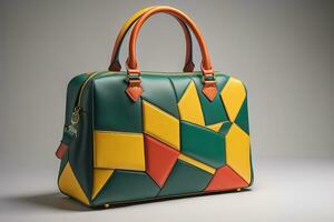 Leather women's handbag on a solid color background. ai generative photo