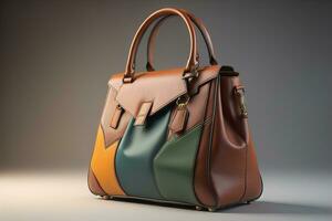 Leather women's handbag on a solid color background. ai generative photo