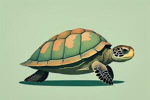 ilustración de un Tortuga en un verde antecedentes en dibujos animados estilo. ai generativo foto