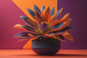 Flowers in a pot on a solid color background. ai generative photo